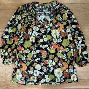 Anthropologie Odille Floral Smocked Peasant Tunic Top XS 2